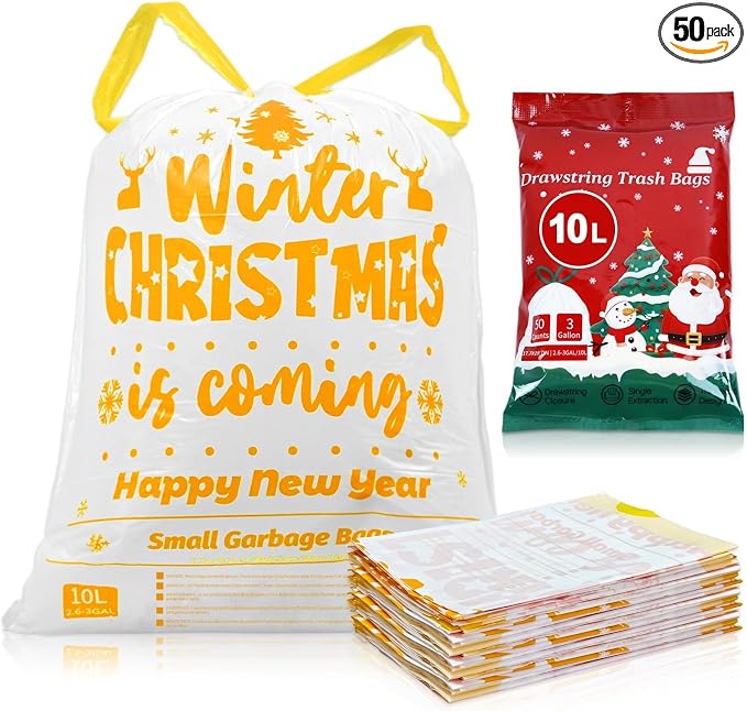 XUXRUS Small Christmas Trash Bags, 3 Gallon Christmas Garbage Bags 50 Count by XUXRUS
