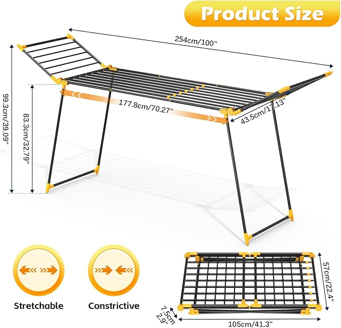 APEXCHASER Clothes Drying Rack Foldable, Large Drying Rack Clothing Retractable - Image 2