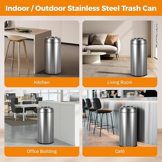 BEAMNOVA 16.5 Gallon Trash Can Open Top Outdoor Indoor Commercial Stainless - Image 7