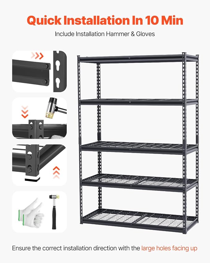 VEVOR Storage Shelves, 3000 lbs, 5 Tier Heavy Duty Garage Shelving, - Image 7
