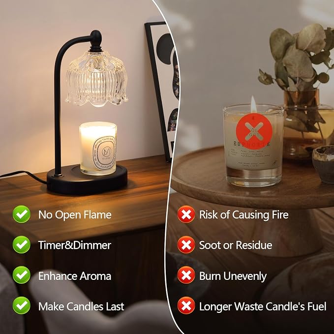 Black Candle Warmer Lamp with Timer and Dimmer, Flameless Wax Melt Warmer - Image 2