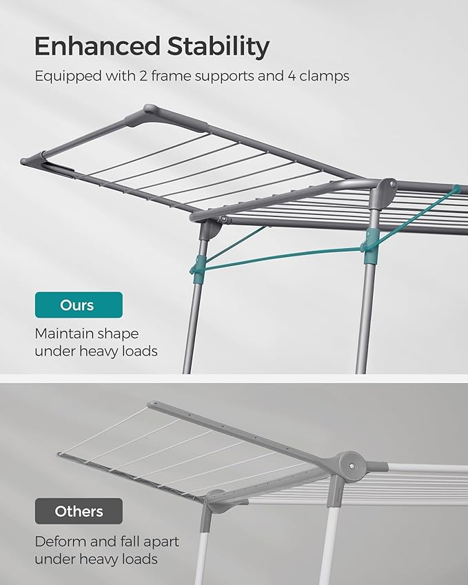 SONGMICS Clothes Drying Rack Foldable, Gullwing Laundry Drying Rack, - Image 4