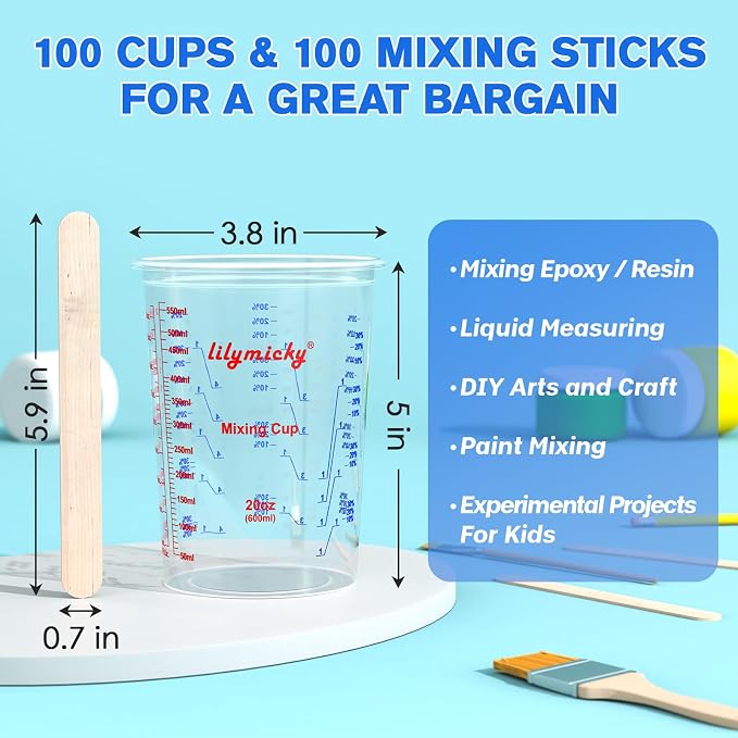 100 Pack Plastic Mixing Cups, 20 oz, Disposable Measuring Cups - Image 4