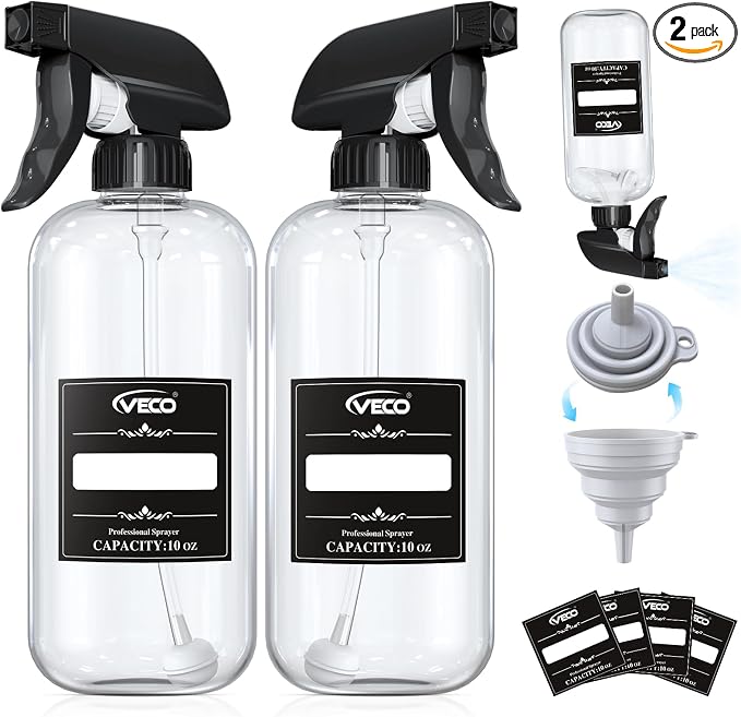 Veco 10oz Spray Bottle with Adjustable Nozzle, 360° Water Spray Bottles by Veco