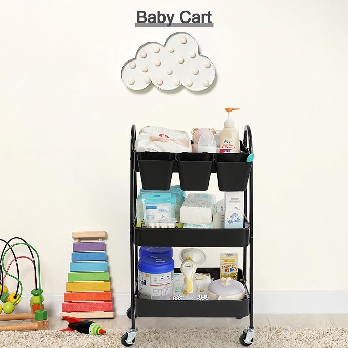 danpinera 3-Tier Rolling Cart, Metal Rolling Storage Cart - Image 6