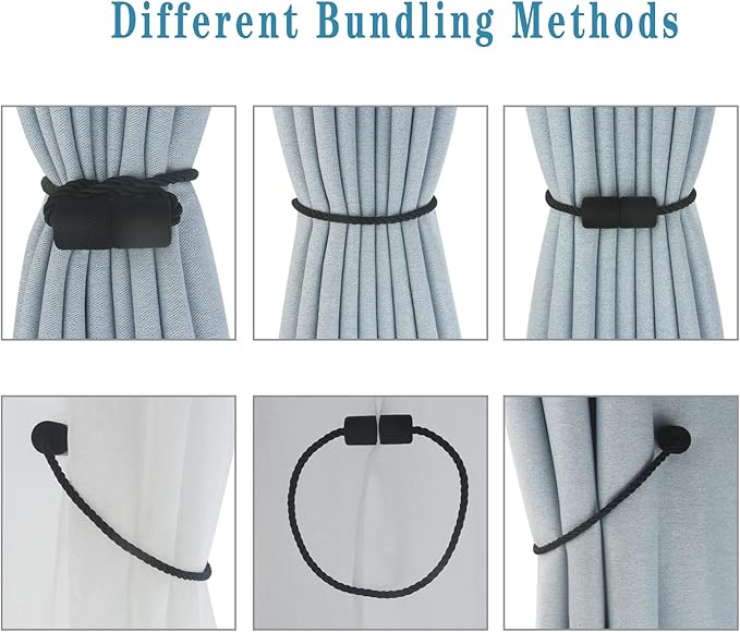 Magnetic Curtain Tiebacks 4 Pack Black Curtain Rope Tieback Curtain Holders - Image 4