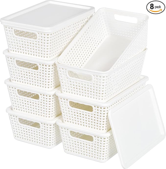 Plastic Storage Baskets With Lid, Storage Bins by Unknown