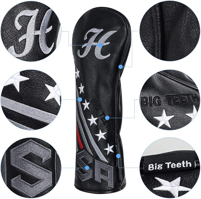 Big Teeth Golf Cover USA Stripe and Star Headcover Covers, Driver Fairway Wood - Image 3