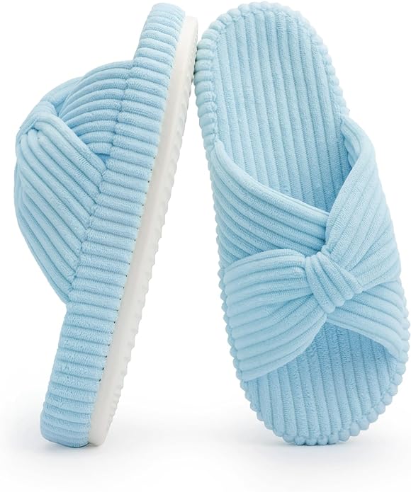 Chantomoo Slippers for Women Memory Foam House Bedroom Corduroy Bow Crossbands by Chantomoo