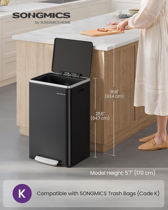 SONGMICS Trash Can, 13-Gallon Gabbage Can, - Image 2