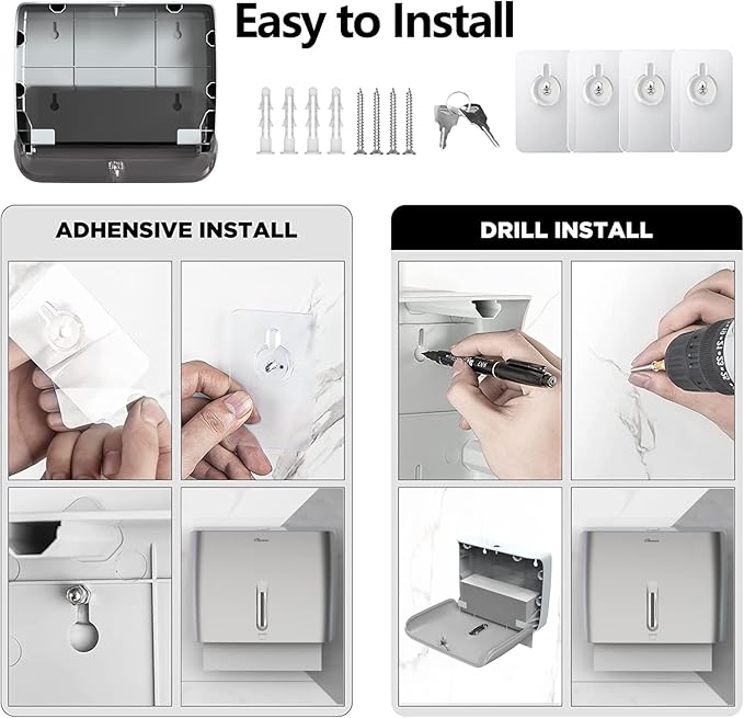 Paper Towel Dispenser Wall Mount Commercial & Home Use ABS Matte Silver Gray - Image 6