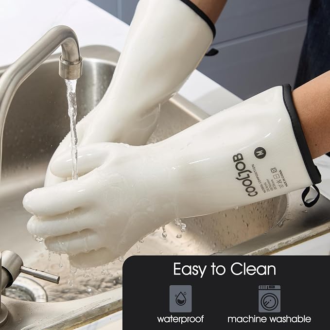 COOLJOB Heat Resistant Oven Gloves, Waterproof Liquid Silicone BBQ Grilling - Image 3