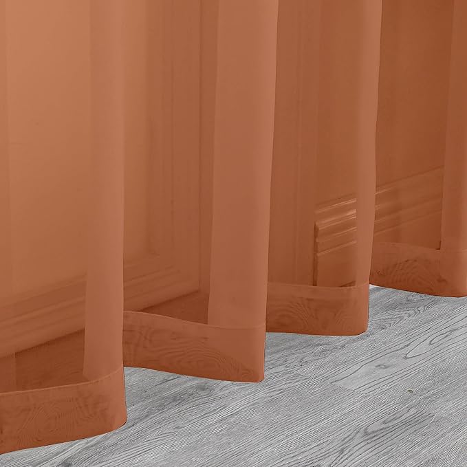 Chyhomenyc Sheer Orange Curtains 90 inches Long 2 Panels, Light Filtering Soft - Image 6
