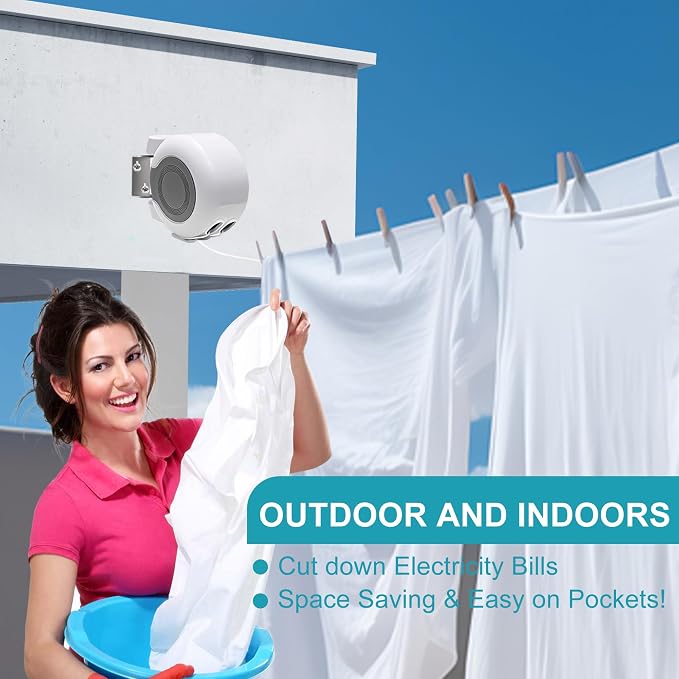 Retractable Clothesline Outdoors, 49 Feet PVC Heavy Duty Retractable Clothes - Image 6