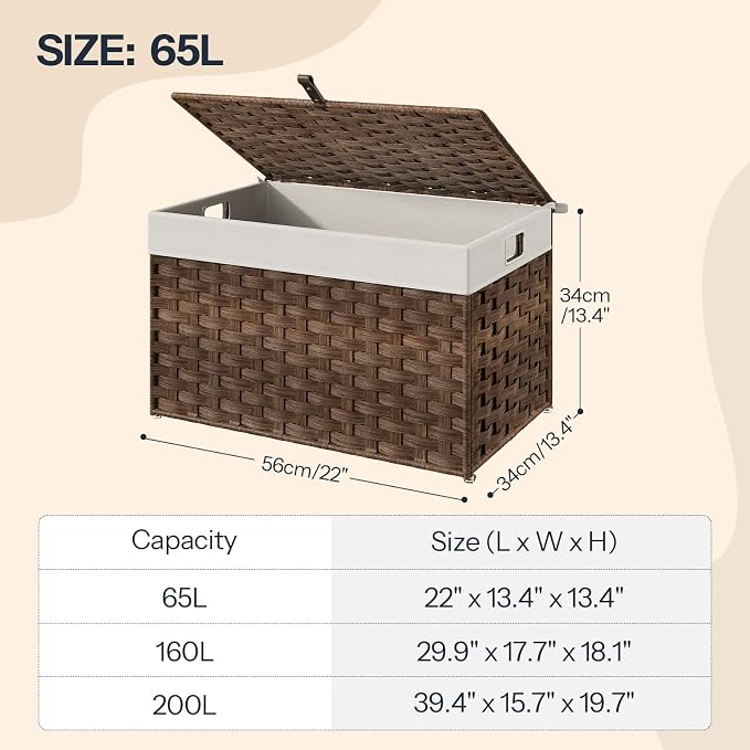 HOOBRO Storage Basket with Lid, 17.2 Gallon Wicker Basket, Handwoven Blanket - Image 3