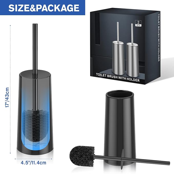 Toilet Brush and Holder, 2 Pack Toilet Brush Stainless Steel, Toilet Bowl Brush - Image 7