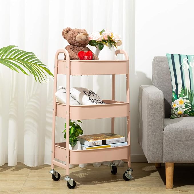 AGTEK Makeup Cart, Movable Rolling Organizer Cart, 3 Tier Metal Utility Cart - Image 6