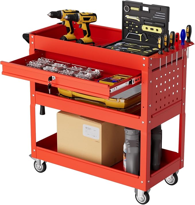 3-Tier Rolling Tool Cart with Drawers, Heavy Duty Utility Storage Cart with by Unknown