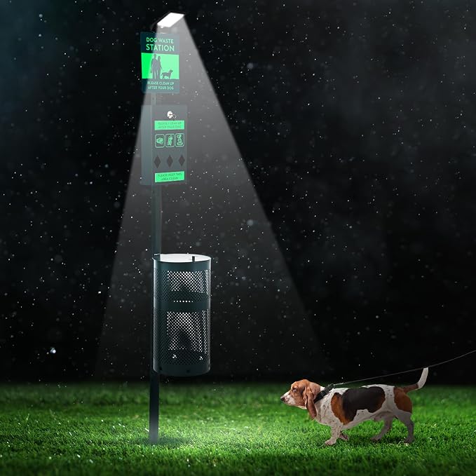 Dog Waste Station with Solar Panels Outdoor LED Galvanized Steel Dog Trash Bin by Tujoe