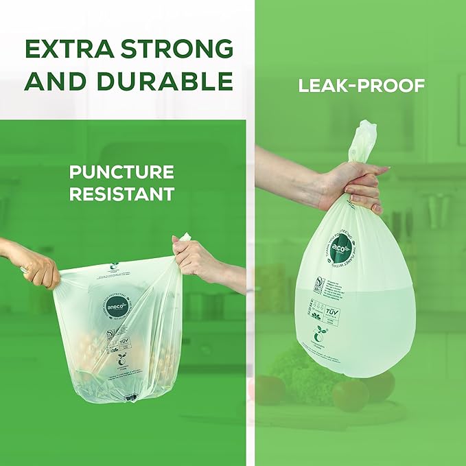 ANECO 100% Compostable Waste Bags 2.6 Gallon Extra Strong Kitchen Small Compost - Image 4