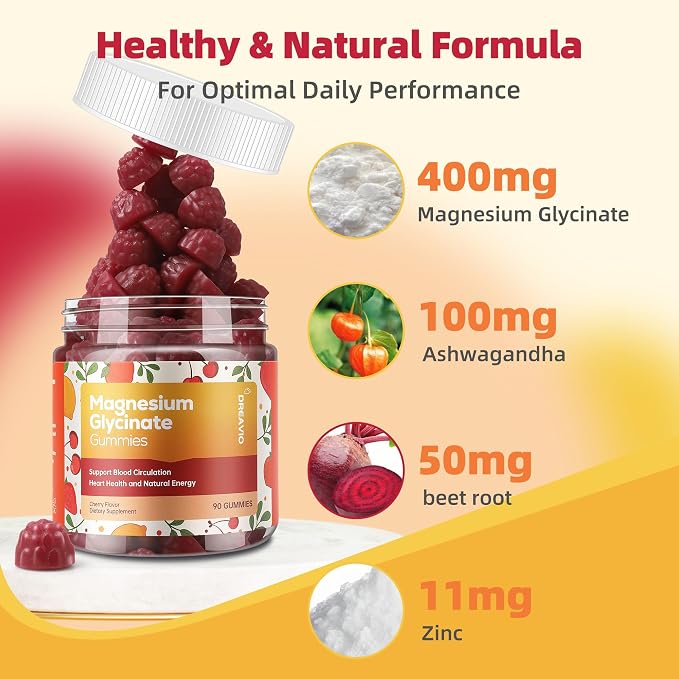 90 Count Magnesium Glycinate Gummies 400mg w/Ashwagandha Supplement - Image 2