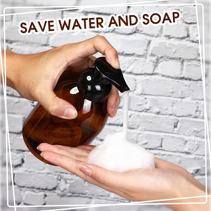Uiifan 16 Pcs 17 oz Amber Foaming Soap Dispenser Refillable Foam Pump Bottle - Image 4