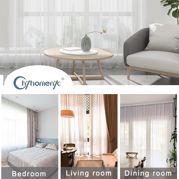 Chyhomenyc White Sheer Curtains 90 Inches Long 2 Panels, Light Filtering White - Image 6