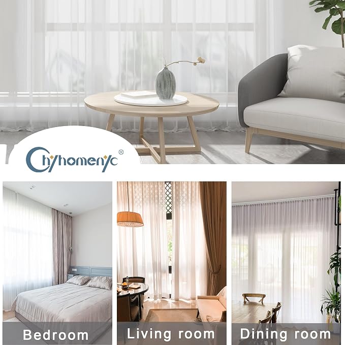 Chyhomenyc White Sheer Curtains 96 Inches Long 2 Panels, Light Filtering White - Image 4