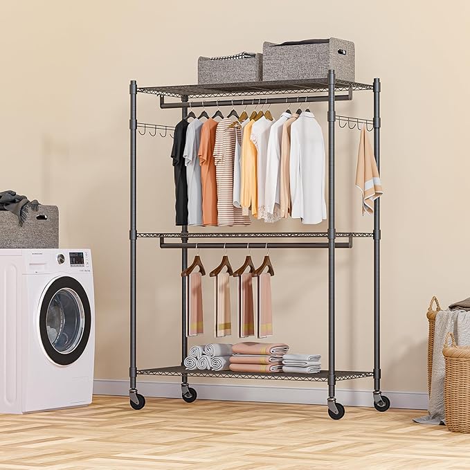 Homdox Heavy Duty Rolling Clothing Rack, Adjustable Garment Rack - Image 7