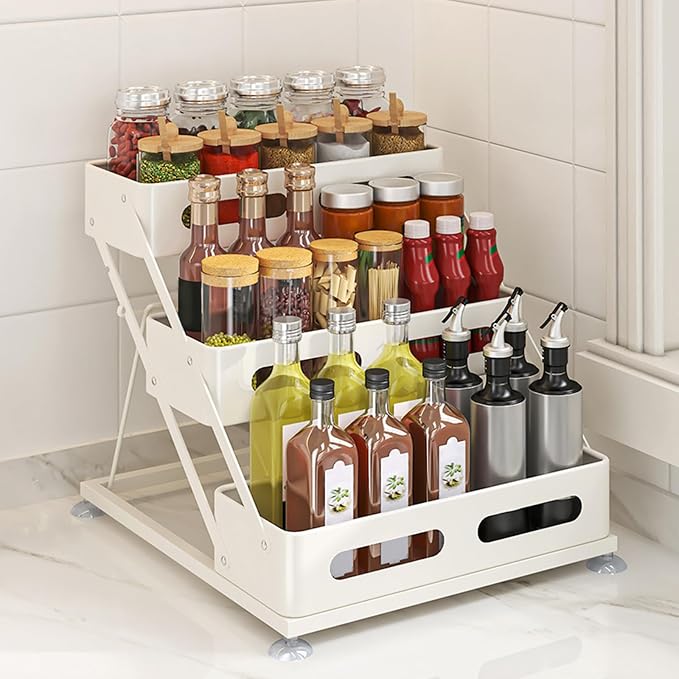 3 Tier Foldable Spice Rack for Countertop Iron Kitchen Seasoning Organizer for by ceetug
