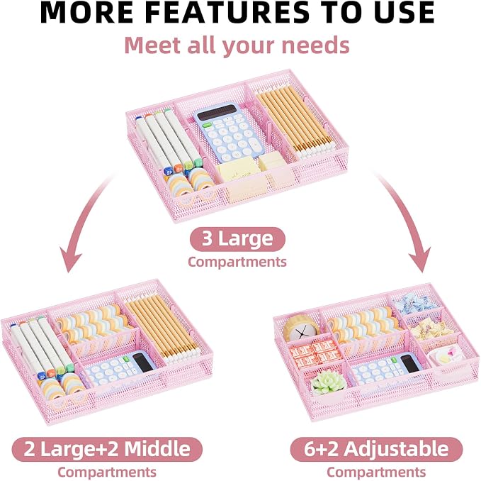 Marbrasse 2 Pack Desk Drawer Organizer, Mesh Drawer Organizer Tray - Image 4