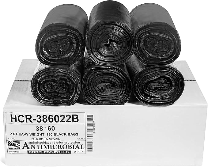 Aluf Plastics - 55-60 Gallon Black Trash Bags - 38" x 60" - 22 Microns Thick by AlufPlastics