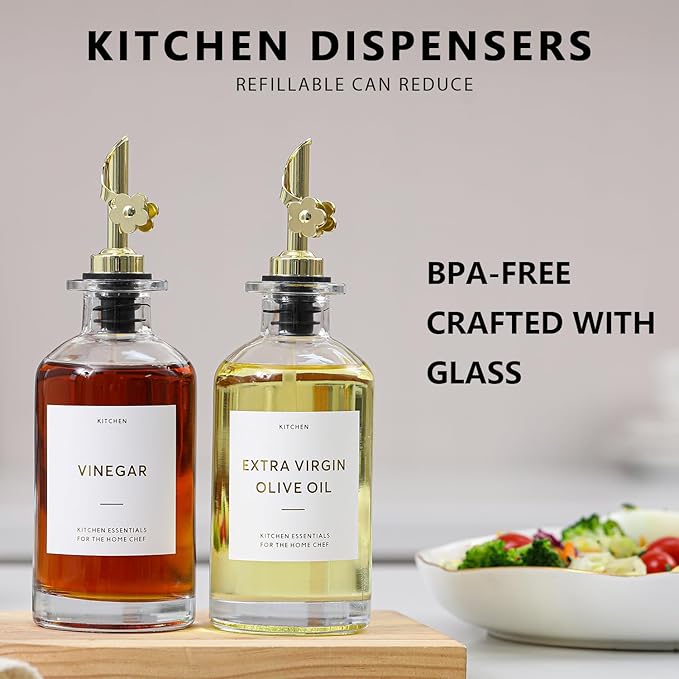 HOMCDALY Olive Oil Dispenser for Kitchen, 11.8oz Glass Dispenser Bottles - Image 3