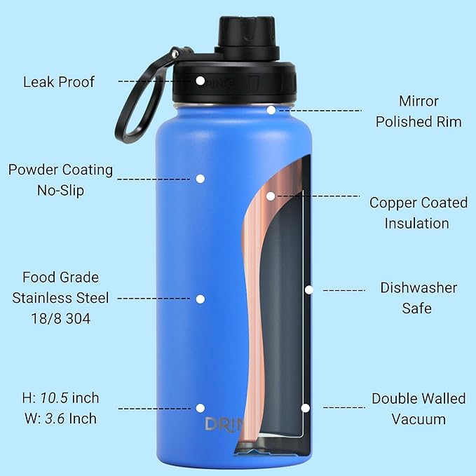 DRINCO Stainless Steel Water Bottle Spout Lid Vacuum Insulated Double Wall - Image 4
