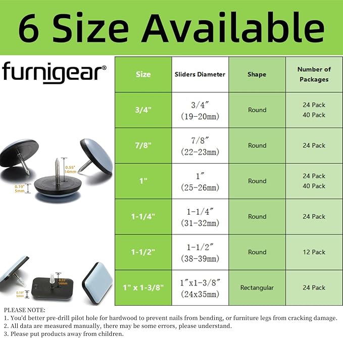 Furniture Glides Sliders-Furnigear PTFE Chair Leg Movers Sliders - Image 3