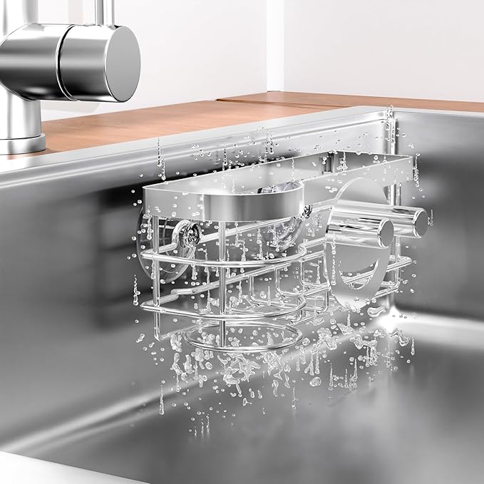 Cisily Smiley Sponge Holder for Kitchen Sink Caddy, Stainless Steel Movable - Image 6