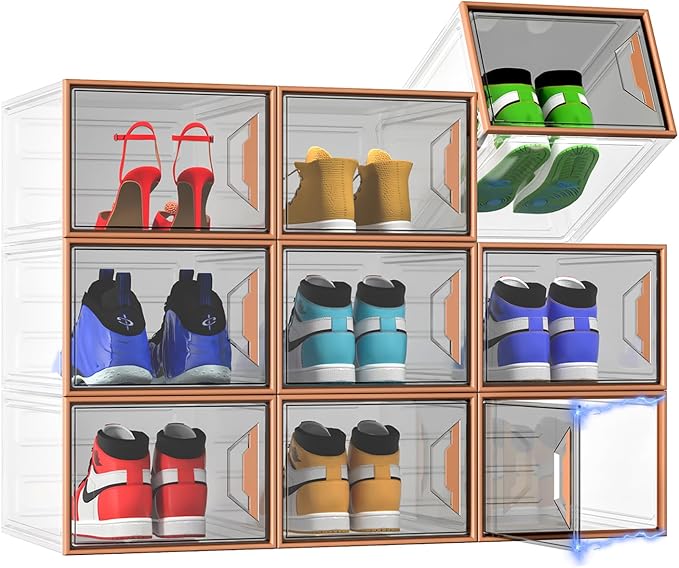Shoe Storage Boxes Stackable, X-Large Plastic Clear Shoe Organizers by ADTO