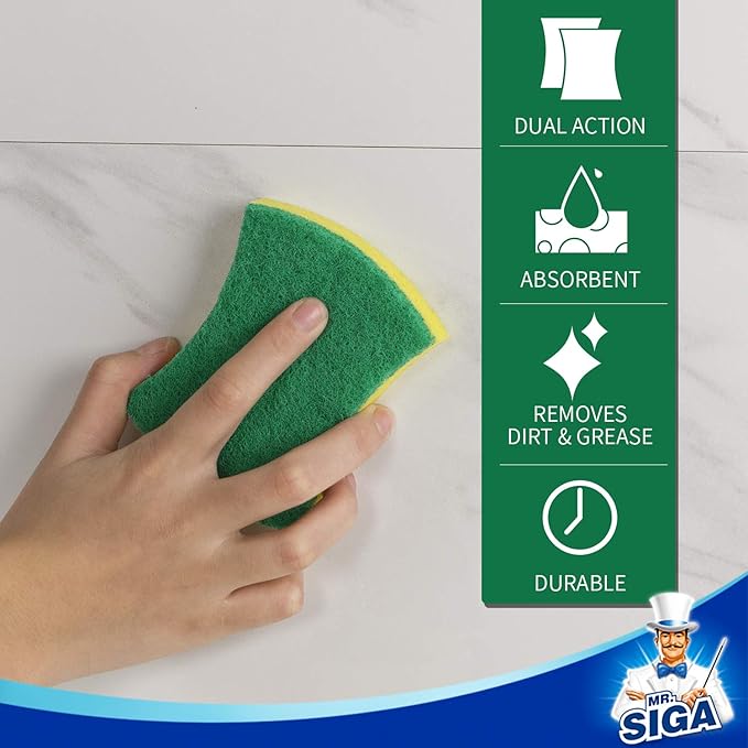 MR.SIGA Heavy Duty Cellulose Scrub Sponge, Dual-Sided Dishwashing Sponge - Image 7