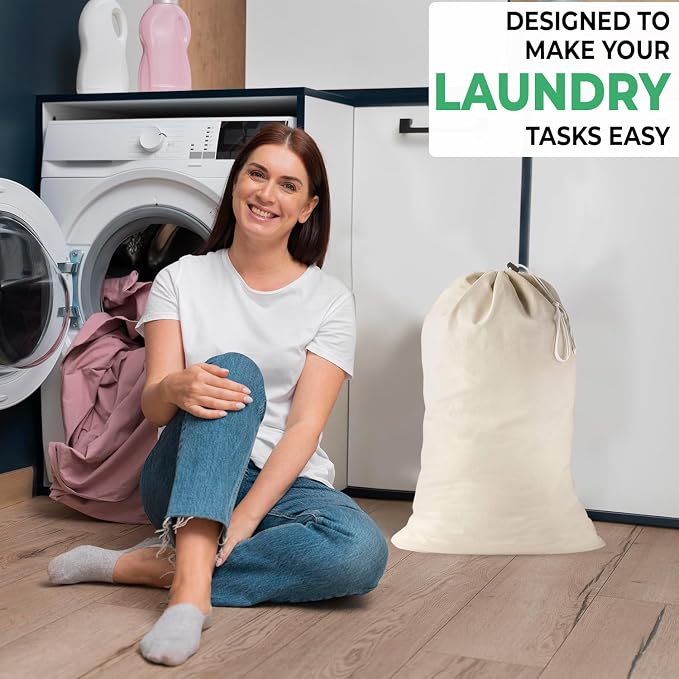 4 Pack - Extra Large Cotton Laundry Bag, Heavy Duty Large Laundry Bags 24 x 36 - Image 5