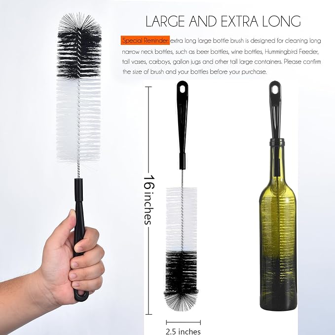 ALINK 3-Pack Long Black Bottle Cleaning Brush - Image 2