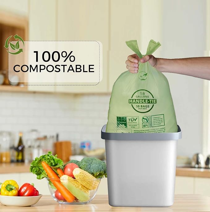 1.6 Gallon Compostable Trash Bags Drawstring, Heavy Duty Extra Thick 0.6 Mil - Image 4