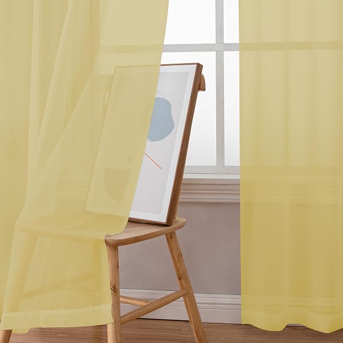 Chyhomenyc Sheer Yellow Curtains 90 inches Long 2 Panels, Light Filtering Soft - Image 4