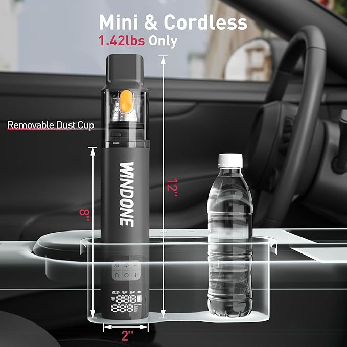 Windone Car Vacuum, 12000Pa 2-in-1 Cleaner & Tire Inflator 150PSI, 60W - Image 2