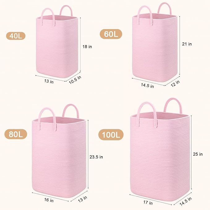 Laundry Basket, Woven Cotton Rope Laundry Hamper, 40L Versatile Storage - Image 3