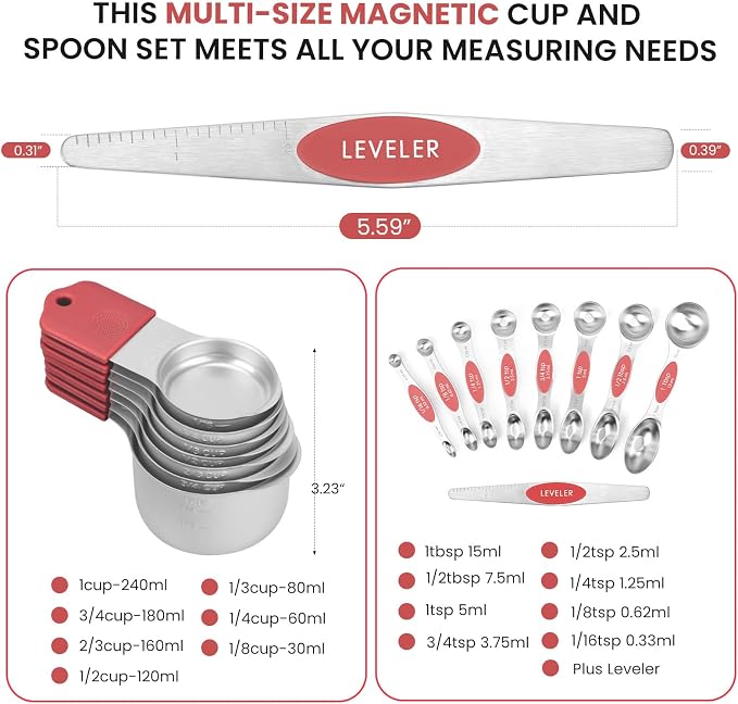 Magnetic Measuring Cups and Spoons Set-Heavy Duty 304 Stainless Steel，Double - Image 6