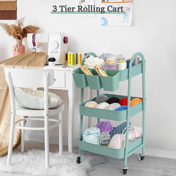 danpinera 3-Tier Rolling Cart, Metal Rolling Storage Cart - Image 5