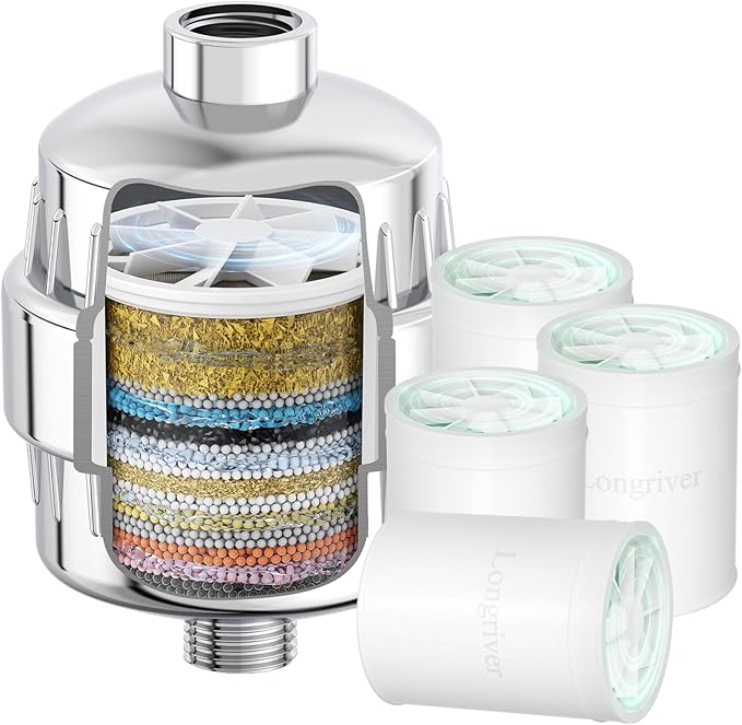 R7 Shower Filter with 4 Replacement Cartridge High Put Shower Water Filter by DesignedforaSpa-LikeShower
