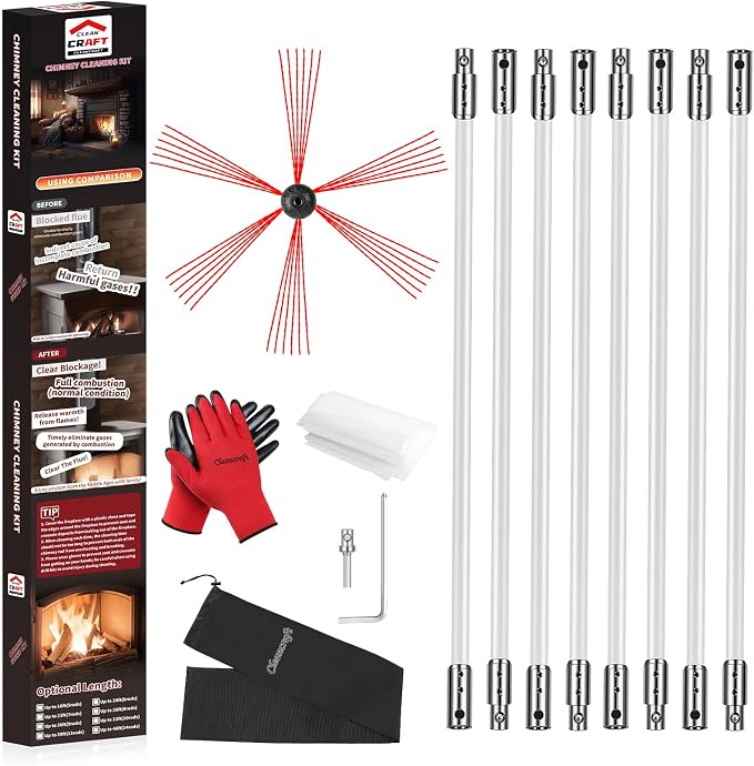 26 Feet Chimney Sweep Kit, Chimney Cleaning Kit by cleancraft
