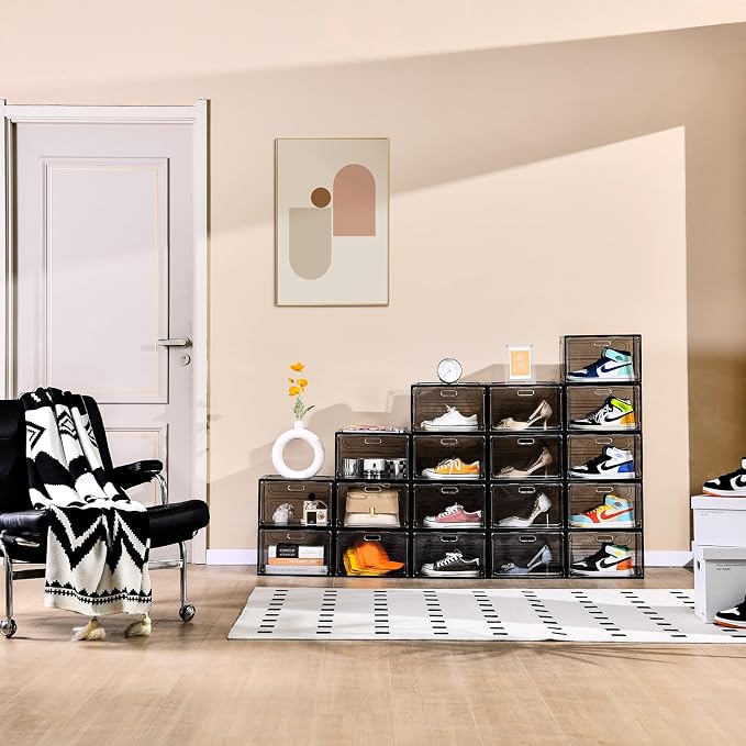 New Gray 8 Pack Shoe Boxes Stackable, Large Shoe Storage Organizer - Image 5