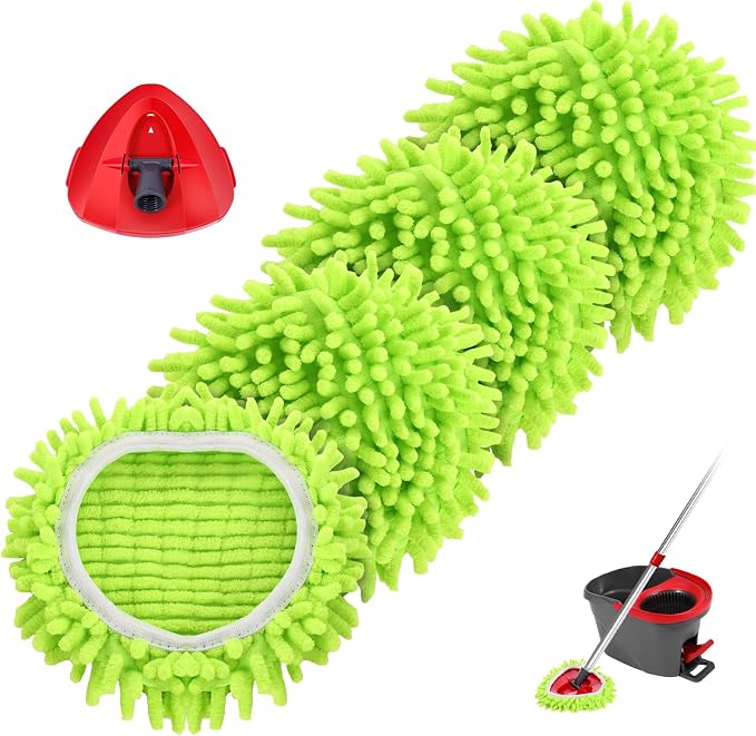 Chenille Mop Heads Replacements 4 Pcs & 1 Base Set by BocaStory